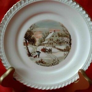 Vintage Harkerware Since 1840 Currier & Ives Decorative Plate Set of 2